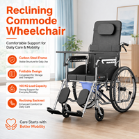 Fauteuil roulant commode inclinable multifonction haut de gamme à dossier haut, pliable en acier carbone avec repose-jambes réglables, double frein et coussin Oxford