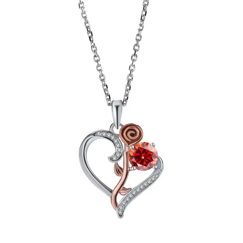 Vintage Rose Love Design Dames Gra Vvs 1 Karaat Diamant Hanger S925 Zilveren Hart Moissanite Kettingen