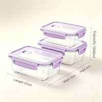 Boîte à lunch rectangulaire en verre avec couvercles, sans BPA, compatible micro-ondes, récipients en verre pour la préparation des repas