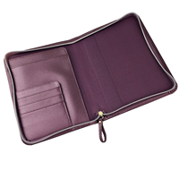 Cremallera Padfolio B5 Carpeta de archivos Business Faux Leather Purple Portfolio Logotipo en relieve personalizado Bolsa de documentos de cuero con cuaderno