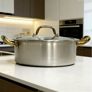 Casserole à double compartiment en acier inoxydable 6,1L 10L avec couvercle, poignées dorées et couvercle en verre pour usage domestique - Product Image 1