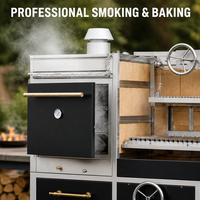 Grill commercial multi-stations Santa Maria à double zone, hauteur réglable, type argentin Parrilla Asado avec four et armoire de rangement