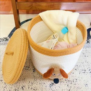Cute <strong>Dog</strong> Decor Customized Round Desktop <strong>Toys</strong> Keys Sundries Organizer <strong>Cotton</strong> <strong>Rope</strong> <strong>Woven</strong> Storage Basket for Living Room with Lid - Product Image 4