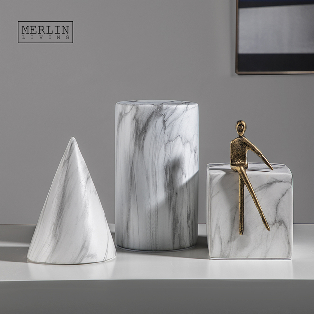 Merlin Living Room Home Decor Cylinder Marble Decoration Cube Round Corner Accessories for Interior Furnishings