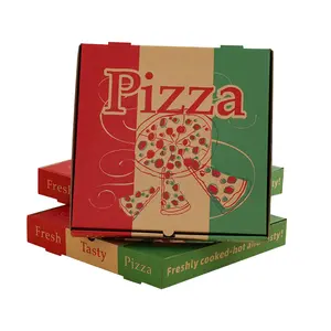 Cartón Kraft reciclable desechable con impresión de logotipo de color personalizado, caja de pizza para comida marrón verde de 7/10/12/33 pulgadas, venta al por mayor