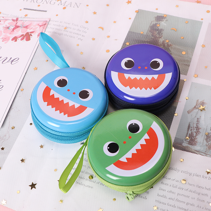 TOPSTHINK, круглая жестяная маленькая сумка-кошелек для монет с изображением акулы и улыбки, для девочек