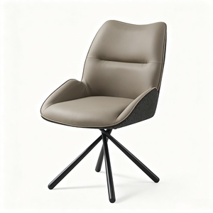Two-Tone Leather Fabric Swivel <b>Dining</b> <b>Chair</b>, 360 Degree Rotatable Accent <b>Chair</b> with Black Star Metal Legs for Modern Home <b>Dining</b> - Product Image 1