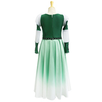 R0015 Haute Couture Robe longue à manches longues dégradé vert Vêtements de danse Tenue de performance Femme