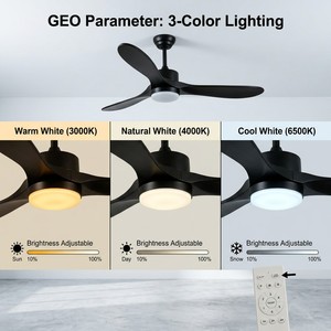 Ventilateur de plafond LED moderne de 52 pouces avec variateur d'intensité, réversible, 6 vitesses, moteur DC, télécommande, 3 pales métalliques, pour salon - Product Image 6