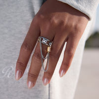 BinShuo Two Tone Zirconia Chain Tassel Open Double Layer Hollow Adjustable Stainless Steel 18K Gold Plated Fashion Wedding Women