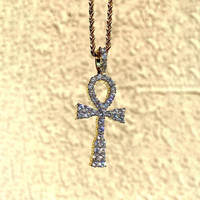 Pendentif Croix Ankh Égyptienne en Argent, Bijoux Hip Hop Tendance, Sertis de Diamants Moissanite et Zircon Cubique