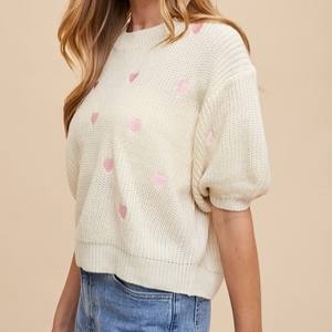 Женский зимний свитер с коротким рукавом, круглым вырезом, повседневный, из полиэстера/хлопка, с вышитым на груди логотипом в виде сердца, ручной вязки - Product Image 5