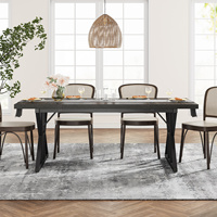 Table à manger rectangulaire en bois Tribesigns 70 8 pouces style farmhouse pour 6 personnes, table de cuisine rustique avec pieds en métal robustes, noir
