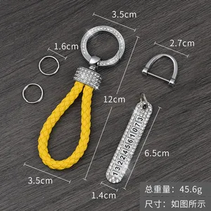 Portachiavi Vintage 2025 in Pelle Intrecciata con Cristalli e Strass, Impermeabile e Antifurto per <span class=keywords><strong>Targa</strong></span> <span class=keywords><strong>Auto</strong></span> - Product Image 2