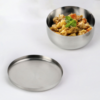Bol alimentaire en acier inoxydable de qualité alimentaire avec couvercle, 10 cm/12 cm, bol à soupe rond isolé pour la cuisine à domicile