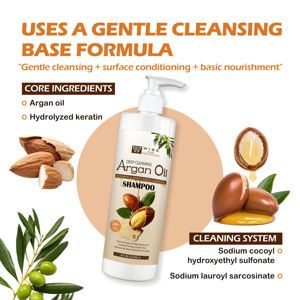 Shampoo hydratant à l'huile d'argan de qualité supérieure 500 ml contenant des extraits de plantes <span class=keywords><strong>pour</strong></span> <span class=keywords><strong>cheveux</strong></span> secs, aide à renforcer les <span class=keywords><strong>cheveux</strong></span> faibles et cassants, marque privée - Product Image 2