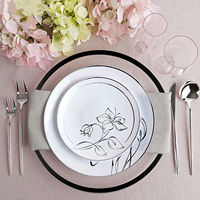 Vaisselle jetable en plastique PS à bords dorés, 175 ensembles, restaurants, mariage, fête, anniversaire, assiette, verre à vin, couteau, fourchette et cuillère
