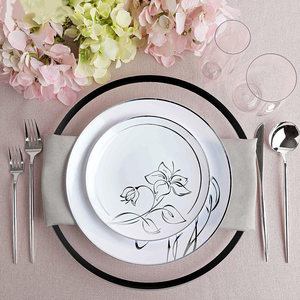 Set di Stoviglie Monouso in Plastica PS con Bordo Dorato, 175 Pezzi per Ristoranti, Matrimoni, Feste di Compleanno, Piatti, Bicchieri, Coltelli, Forchette e Cucchiai - Product Image 6