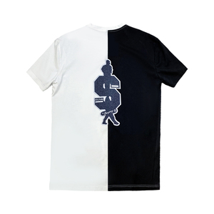 Camiseta a juego con cuello personalizado, camisa de Color medio negro y blanco con dos tonos divididos - Product Image 2