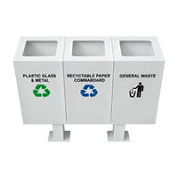 Contenedor de Reciclaje de Residuos Metálico de 3 Compartimentos, Montado en el Suelo, de Acero Galvanizado, para Clasificación de Basura en Plazas de Campus