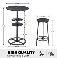 Ensemble de table à manger ronde de style industriel avec porte-bouteilles et 2 tabourets de bar, table de bistrot compacte pour petit balcon, café, cuisine