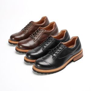Bottes de travail basses en cuir à large bordure, style rétro américain, avec semelles épaisses, chaussures pour hommes - Product Image 5