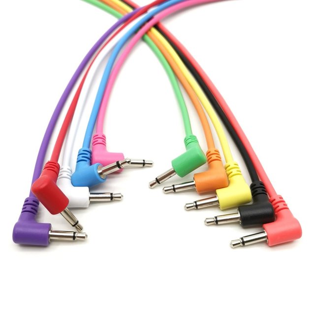 CE RoHS Nylon Braided Right Angle Jack DC 3.5mm Mono Cable Bend Patch Cable for Modular Synthesizers Eurorack Audio Cables
