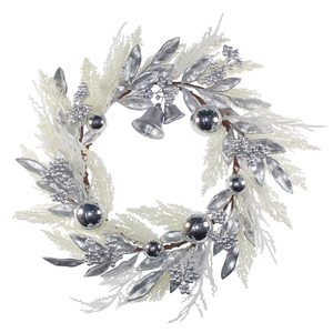 Handmade 19-Inch Silver <b>Christmas</b> <b>Wreath</b> White Pampas Grass Berry Leaves Bells Balls <b>for</b> <b>Front</b> <b>Door</b> Windows <b>for</b> Festive Decor - Product Image 1