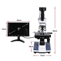 Microscope biologique numérique LCD SCIEDU 5MP 9 pouces 40X-1600X pour l'analyse des cellules sanguines, microscope de laboratoire avec étui de transport en aluminium