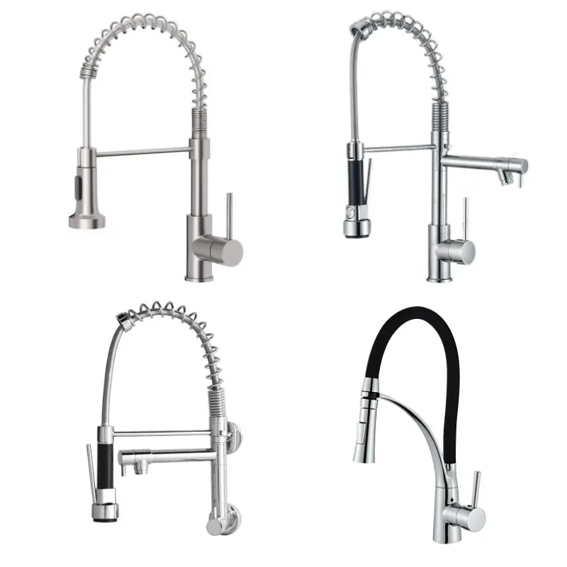 Brass Stainless Steel Brushed Black Pull Down Kitchen Sink Faucets Pull Out Spring Kitchen Faucets