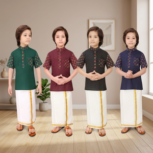 Conjunto de Kurta y Dhoti de Algodón para Niños, Ropa Étnica Tradicional India, Diwali/Boda, Corte Regular Informal, Largo hasta el Tobillo, para Todas las Temporadas - Product Image 1