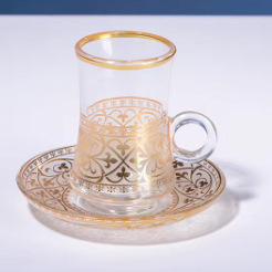 Taza de café de cristal de bronce característica de Oriente Medio de Turquía transfronteriza de diseño bohemio de 18 cabezas con platillo y traje de cuchara - Product Image 3