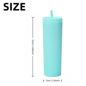 Gobelet réutilisable haut de 16 oz à double paroi, finition mate, personnalisable avec logo, multicolore, avec couvercles et pailles assortis, pour fêtes, voyages et cadeaux - Product Image 2