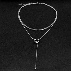 Hot Selling Simple Niche Design Double Layered <b>Chain</b> Necklace <b>Titanium</b> Steel Silver Plated Women's Necklaces Fashionable Jewelry - Product Image 4
