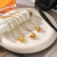 Collier pendentif Novirassine en acier inoxydable plaqué or 18 carats, motif cœur, étoile et fleur, chaîne serpent minimaliste, bijoux pour femme