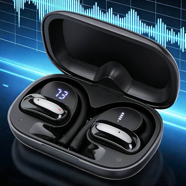 YYK-Q65 Open HiFi Heavy Bass Earhook Sports Wireless Headphones with LED HD Digital Display and ENC Call Noise Cancellation