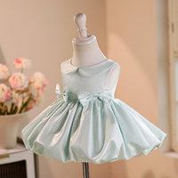 Robe sans manches pour bébé fille, col Claudine, vert clair, avec nœud, style robe bouffante, pour 100 jours, 1er anniversaire, demoiselle d'honneur, mariage