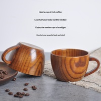 Mug à café en bois de jujube massif avec poignée ergonomique, capacité de 300 ml, tasse à eau isolée anti-brûlure pour le bureau et la maison