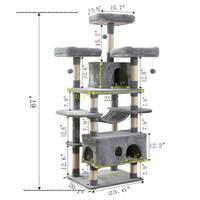 Arbre à chat de luxe gris avec niches suspendues, mobilier moderne pour chat en bois massif, design élégant, emballage en boîte