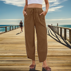 Pantalones Palazzo Vintage para Mujer, Holgados, de Cintura Alta, Pierna Ancha, Cortos, para Playa, Atuendos de Verano 2026, a la Moda, 100% Poliéster, con Cordón Ajustable - Product Image 2