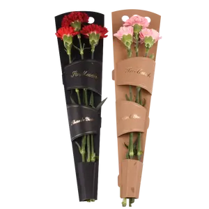 Caja de papel con forma de cono para flores de San Valentín, empaque de regalo de rosas de tallo largo único, respetuoso con el medio ambiente, oferta