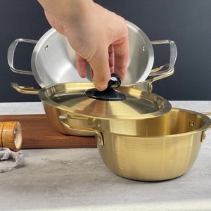 Nồi mì Hàn Quốc dùng cho thương mại & gia đình, chất liệu thép không gỉ 304, đa năng, có hai quai cầm và nắp đậy - Product Image 1