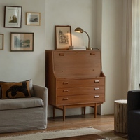 Bureau de direction scandinave en bois massif écologique avec tiroirs, armoires de rangement pour livres et miroir, idéal pour le salon