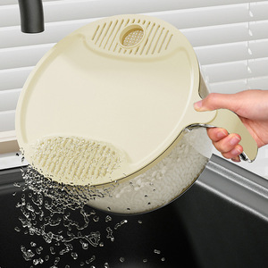 Rice Washing Spoon <b>Plastic</b> Creamy White Hands Free Vegetable Fruit Drainer <b>Kitchen</b> Sieve - Product Image 1