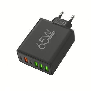 อะแดปเตอร์ชาร์จเร็ว 65W PD รองรับปลั๊ก EU US UK 2 ช่อง Type-C 3 ช่อง USB ชาร์จได้หลายอุปกรณ์ สำหรับโทรศัพท์มือถือและ Macbook เหมาะสำหรับการเดินทาง - Product Image 1