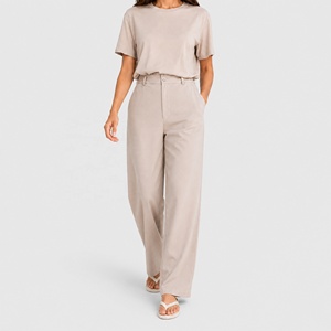 <span class=keywords><strong>Pantalones</strong></span> de Traje Elegantes de Pierna Ancha Color Taupe para Mujer, <span class=keywords><strong>Pantalones</strong></span> de Oficina de Cintura Alta, <span class=keywords><strong>Pantalones</strong></span> Drapeados Chic, Pantalon Tailleur Femme - Product Image 1