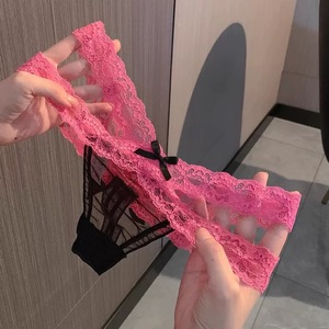 Tangas de encaje floral para mujer al por mayor, con lazo grande de satén, diseño hueco, transparentes, de talle bajo, sexys, OEM ODM - Product Image 6