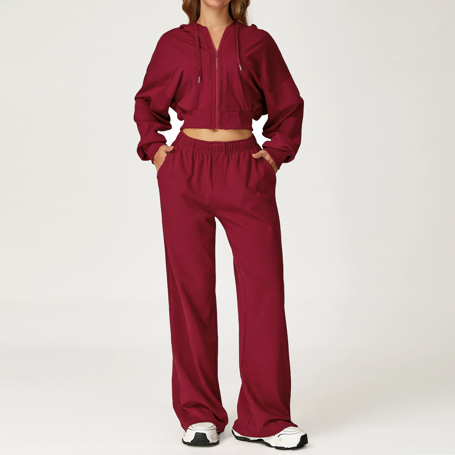 Zip-Up Plus-Size Activewear Set: side profile showing stretch, rise and leg-opening fit