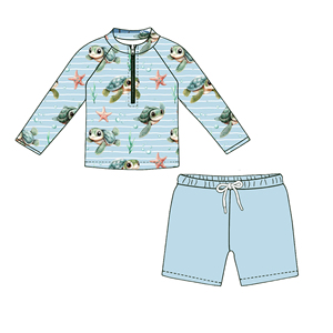 <span class=keywords><strong>Maillot</strong></span> <span class=keywords><strong>de</strong></span> <span class=keywords><strong>bain</strong></span> d'été pour garçons Zhengpai Premium, mignon, à manches courtes, avec fermeture éclair, imperméable, imprimé, ensemble <span class=keywords><strong>de</strong></span> plage en Spandex et Nylon pour enfants - Product Image 1