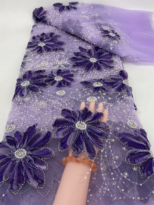 High Quality Lilac Lace Fabric for Elegant Wedding Dress